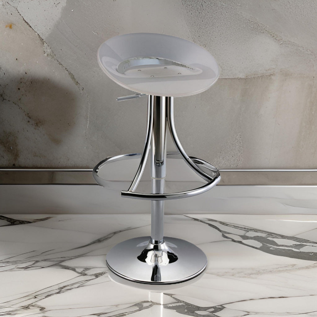 Vera 19-29 Inch Counter Height Stool, Round Swivel Adjustable, Chrome White By Casagear Home