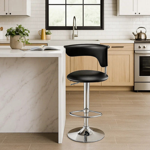 Flax 22-32 Inch Adjustable Counter Height Stool, Vegan Faux Leather, Black  By Casagear Home