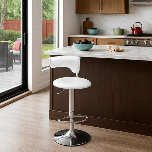 Flax 22-32 Inch Adjustable Counter Height Stool, Vegan Faux Leather, White By Casagear Home