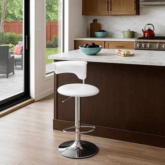 Flax 22-32 Inch Adjustable Counter Height Stool, Vegan Faux Leather, White By Casagear Home