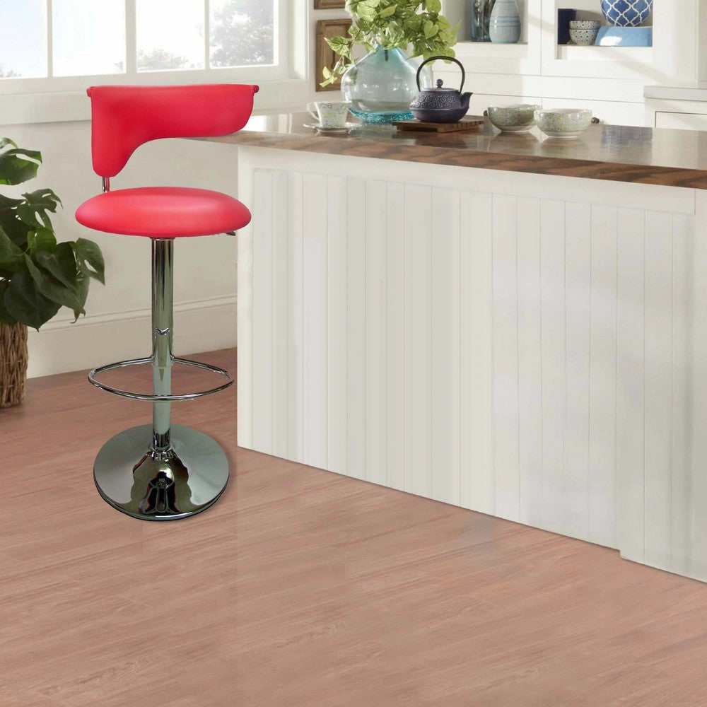 Flax 22-32 Inch Adjustable Counter Height Stool, Vegan Faux Leather, Red By Casagear Home