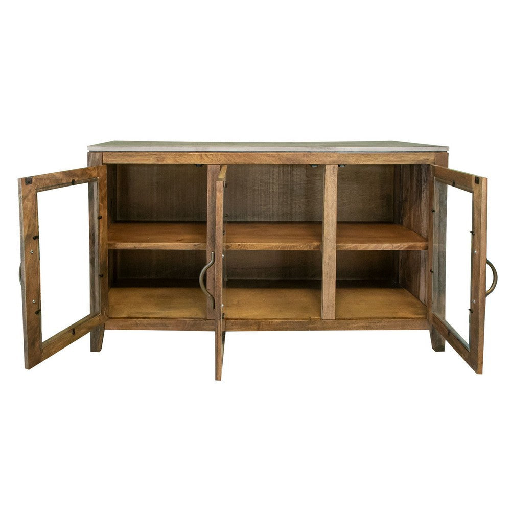 Asic 57 Inch Sideboard Console Cabinet Glass Doors Rustic Brown Shelf By Casagear Home BM307547