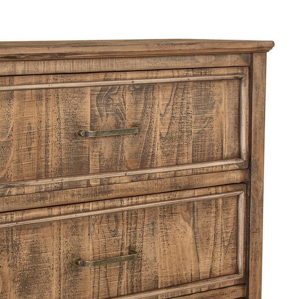 Liam 39 Inch Tall Dresser Chest 3 Drawers Rustic Brown Bar Handles By Casagear Home BM307550