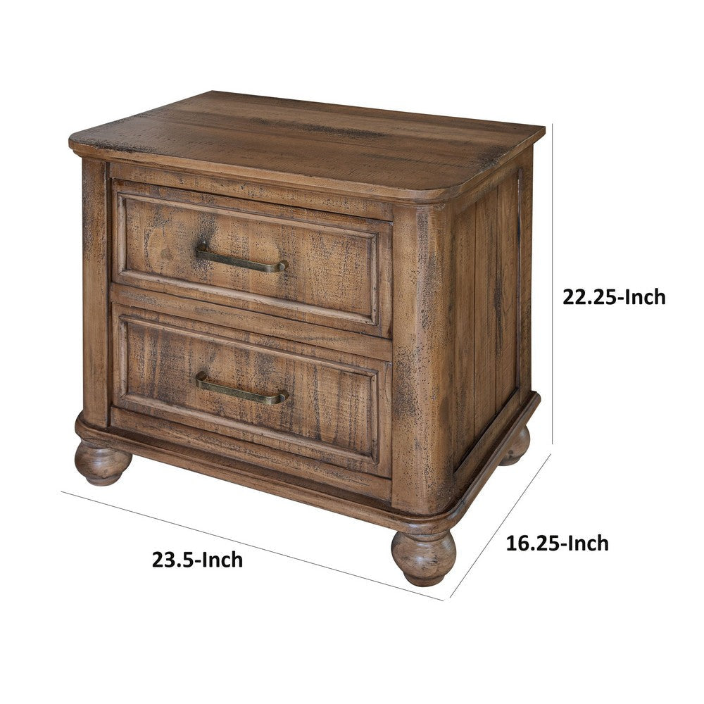 Liam 24 Inch Bedside Nightstand 2 Drawers Microfiber Lined Rustic Brown By Casagear Home BM307552