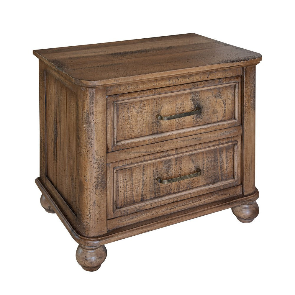 Liam 24 Inch Bedside Nightstand, 2 Drawers, Microfiber Lined, Rustic Brown By Casagear Home