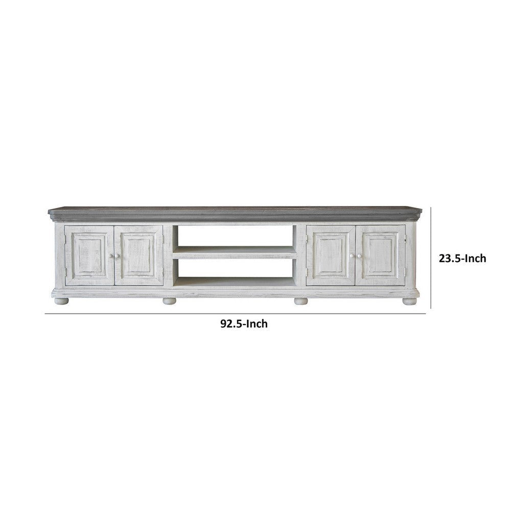 Feya 93 Inch TV Media Entertainment Console Fixed Shelf Antique White By Casagear Home BM307553