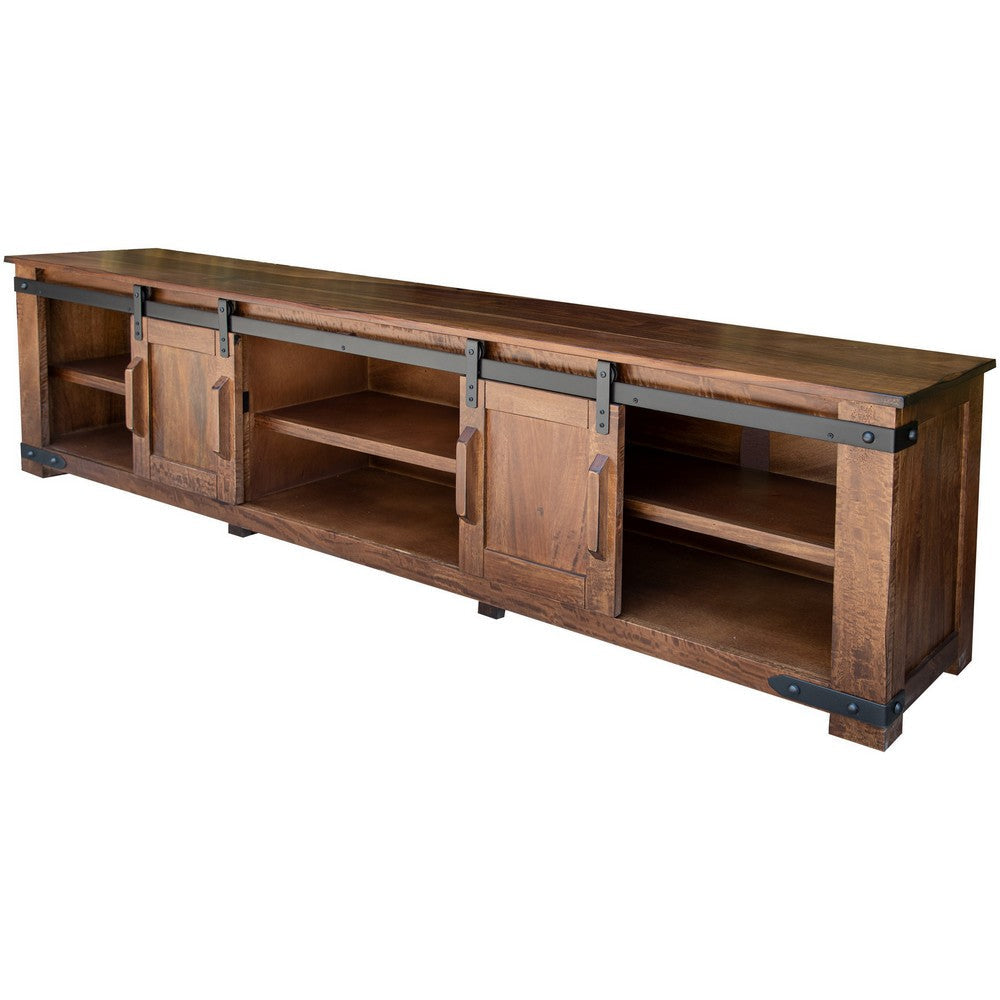 Umey 93 Inch TV Media Entertainment Console Parota Wood Rustic Brown By Casagear Home BM307554