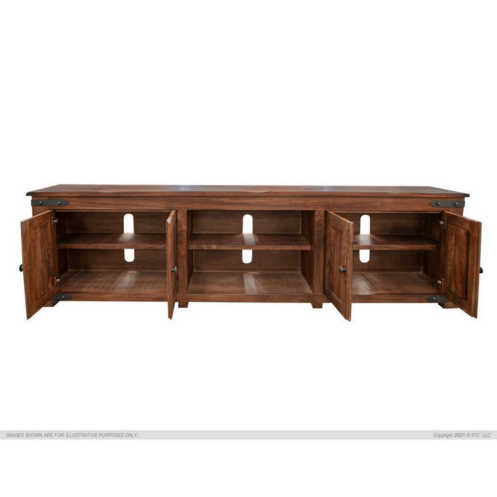 Umey 93 Inch TV Media Entertainment Console Parota Wood Rustic Brown By Casagear Home BM307554