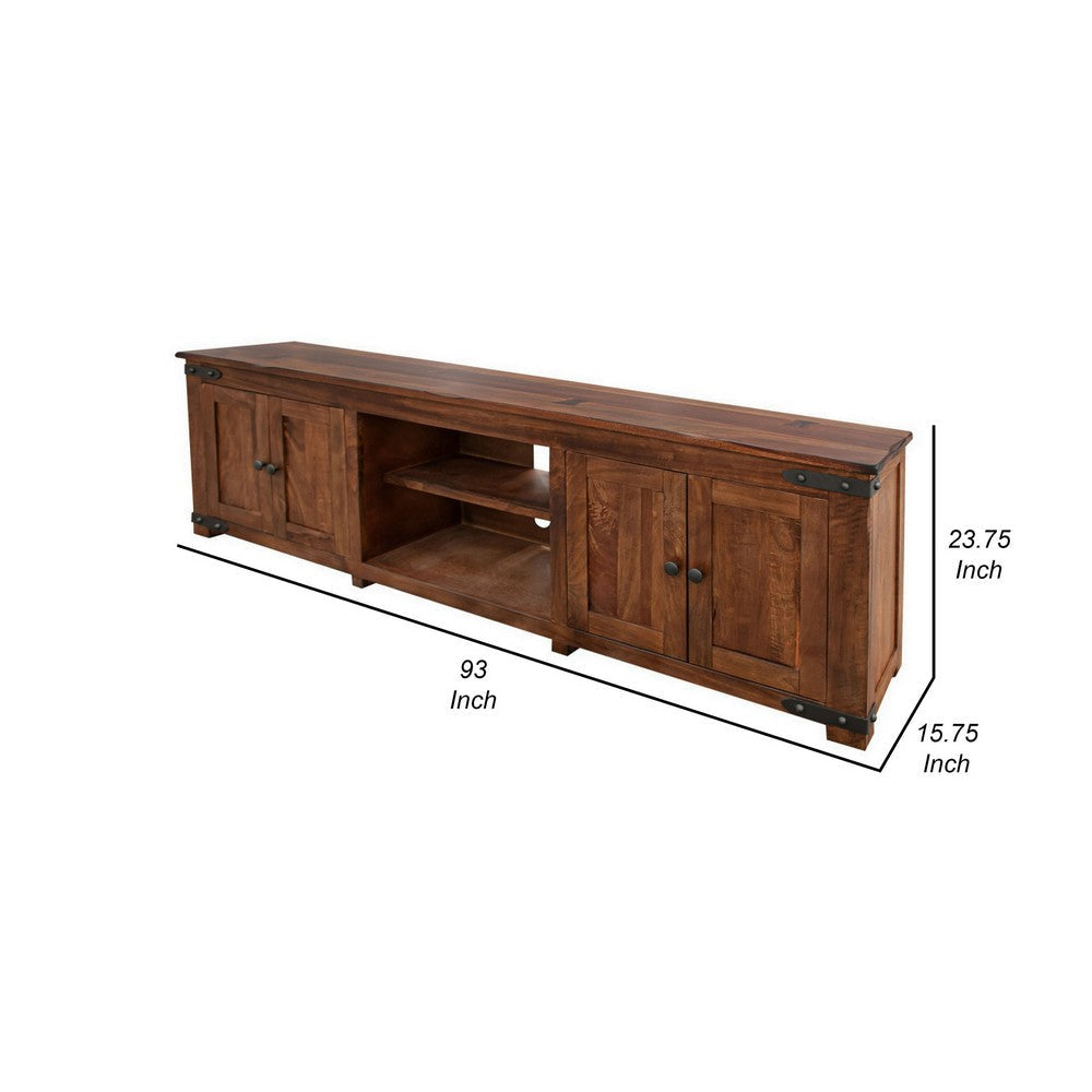 Umey 93 Inch TV Media Entertainment Console Parota Wood Rustic Brown By Casagear Home BM307554