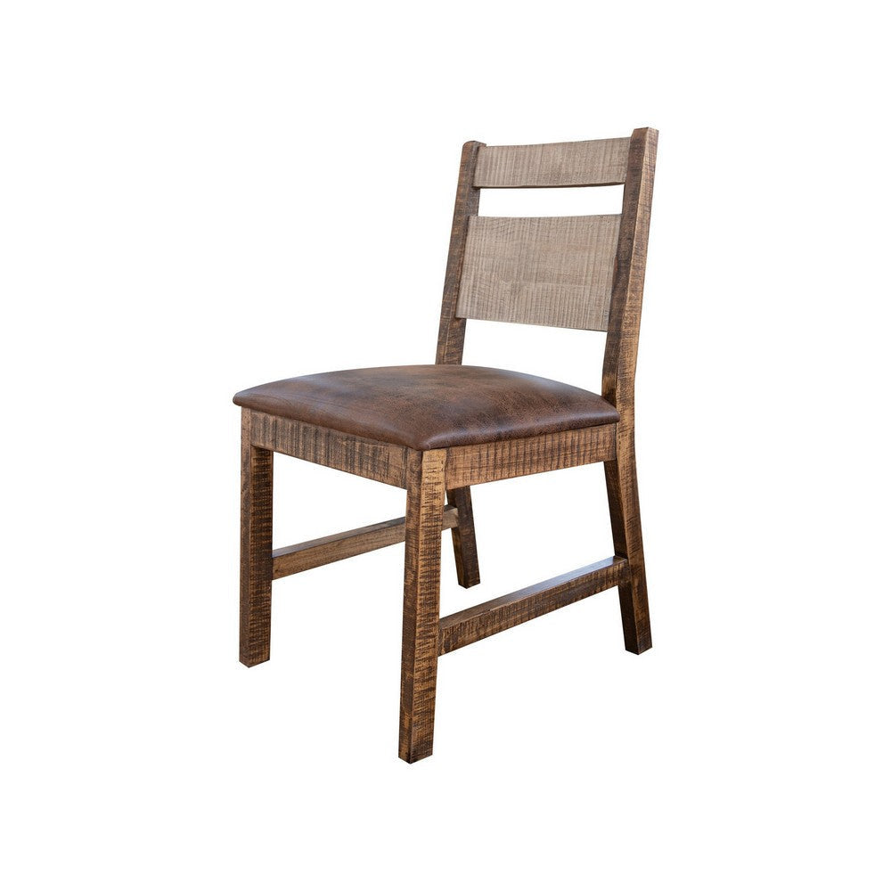 Fena 17 Inch Dining Chair, Rustic Solid Wood, Distressed Brown Finish By Casagear Home