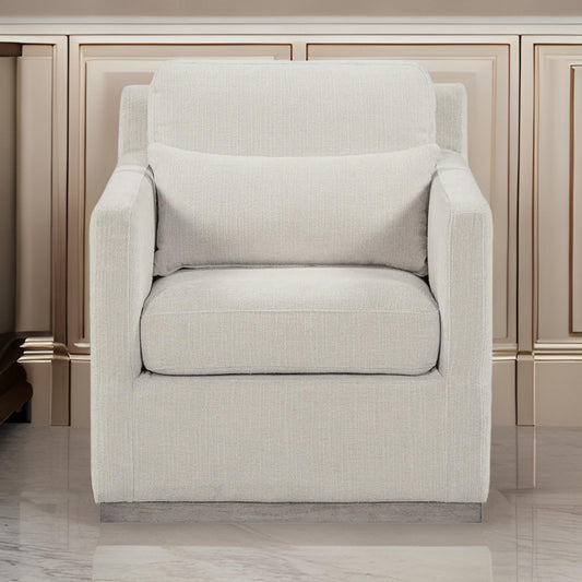 Liv 36 Inch Accent Chair, Cushioned Seat, Track Arms, Off White, Taupe By Casagear Home