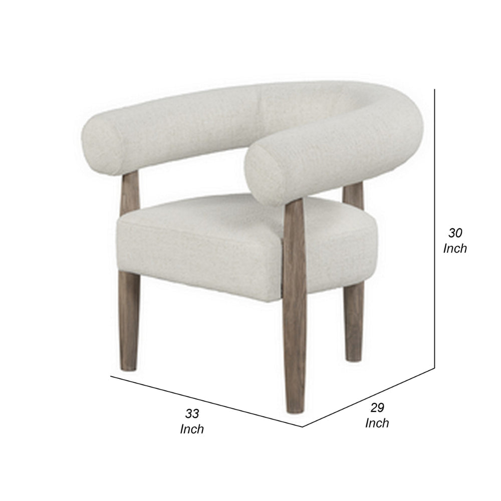 Zob 33 Inch Armchair Wishbone Curved Cushioned Frame Off White Taupe By Casagear Home BM307561