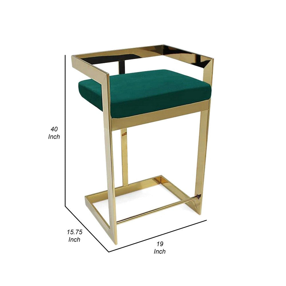 Dok 30 Inch Barstool Cantilever Seat Gold Stainless Steel Base Green By Casagear Home BM307567