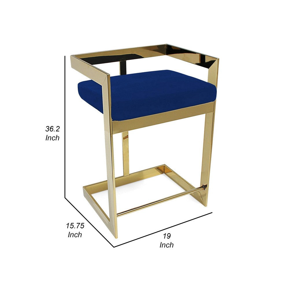 Dok 26 Inch Counter Height Stool Blue Cantilever Gold Stainless Steel By Casagear Home BM307568