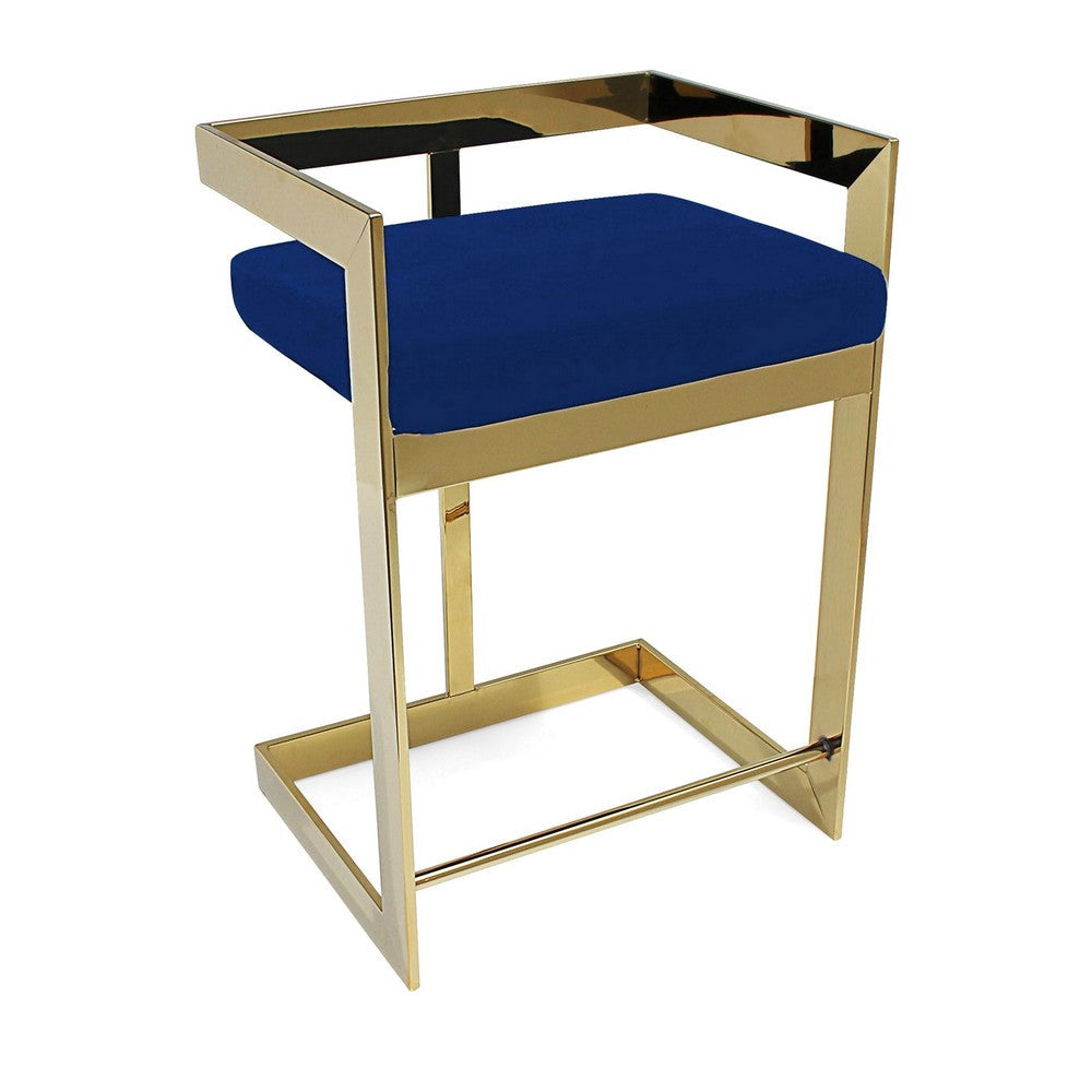 Dok 26 Inch Counter Height Stool, Blue, Cantilever, Gold Stainless Steel By Casagear Home