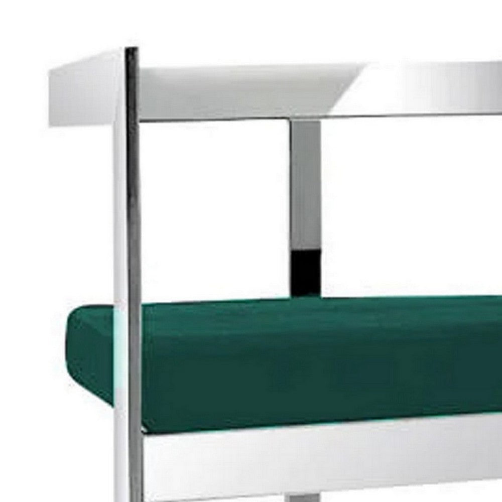 Dok 26 Inch Counter Height Stool, Green, Cantilever, Silver Stainless Steel By Casagear Home