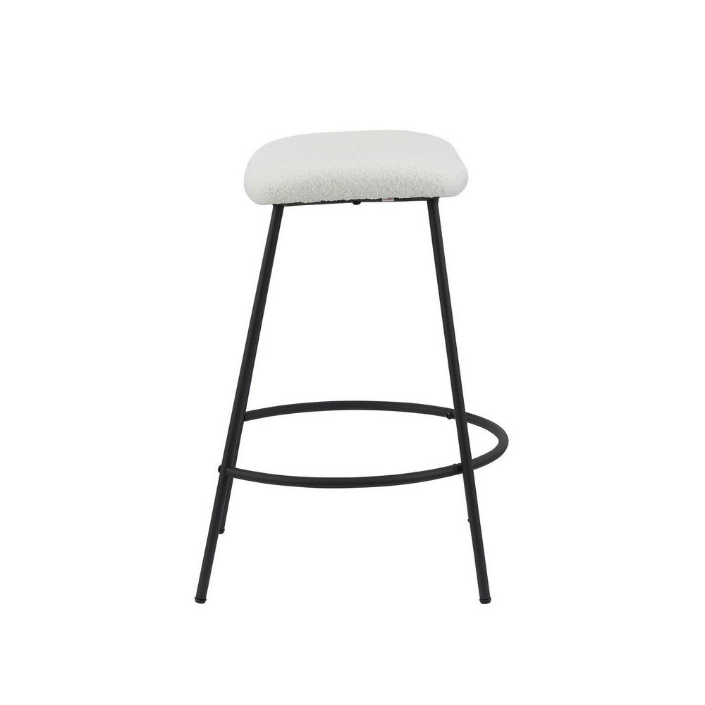 Ast 26 Inch Set of 2 Counter Height Stools, Saddle Seat, Black Metal, White By Casagear Home