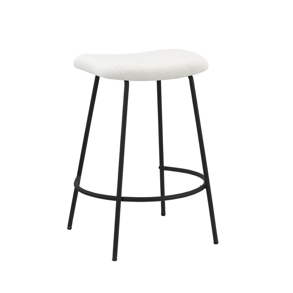 Ast 26 Inch Set of 2 Counter Height Stools, Saddle Seat, Black Metal, White By Casagear Home