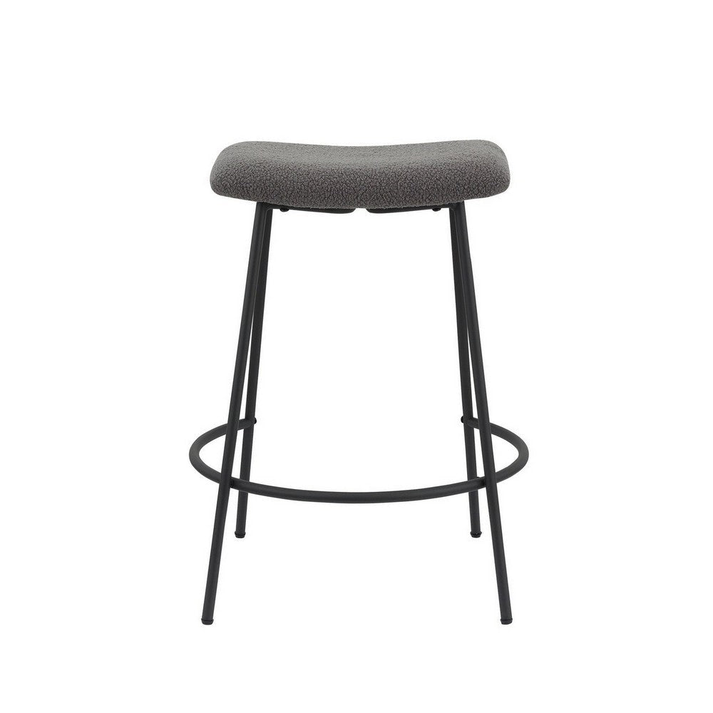 Ast 26 Inch Set of 2 Counter Height Stools, Saddle Seat,  Black Metal, Gray By Casagear Home