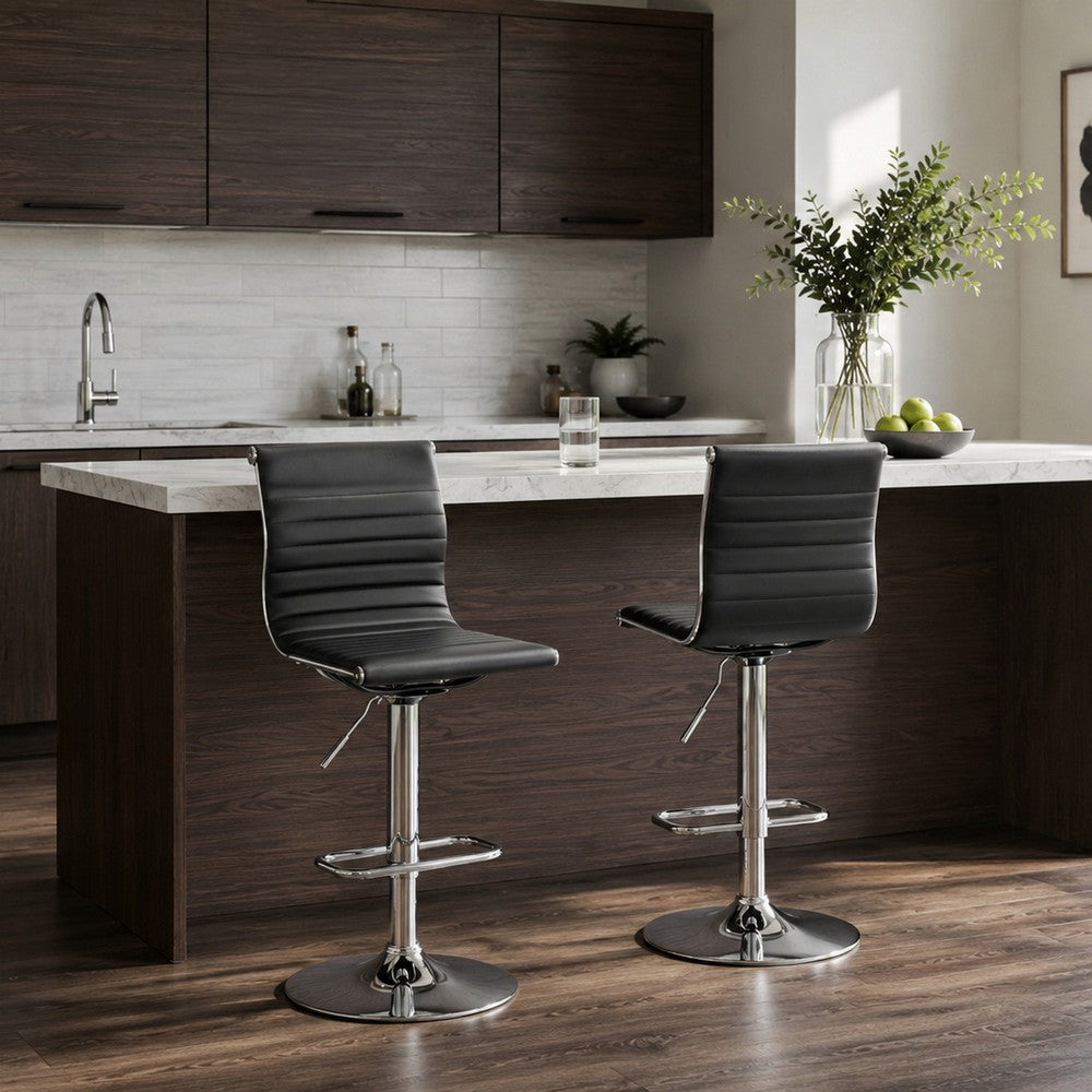 Beli 24-31 Inch Barstool Chair, Set of 2, Adjustable Height, Chrome, Black By Casagear Home
