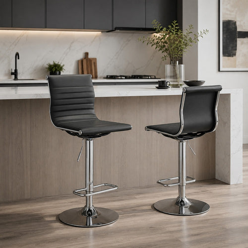 Beli 24-31 Inch Barstool Chair, Set of 2, Adjustable Height, Chrome, Black By Casagear Home