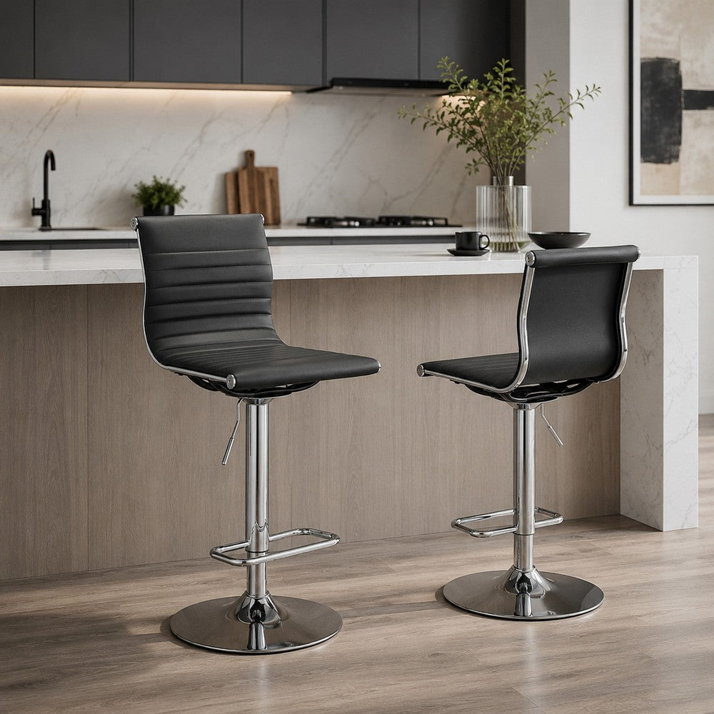 Beli 24-31 Inch Barstool Chair, Set of 2, Adjustable Height, Chrome, Black By Casagear Home