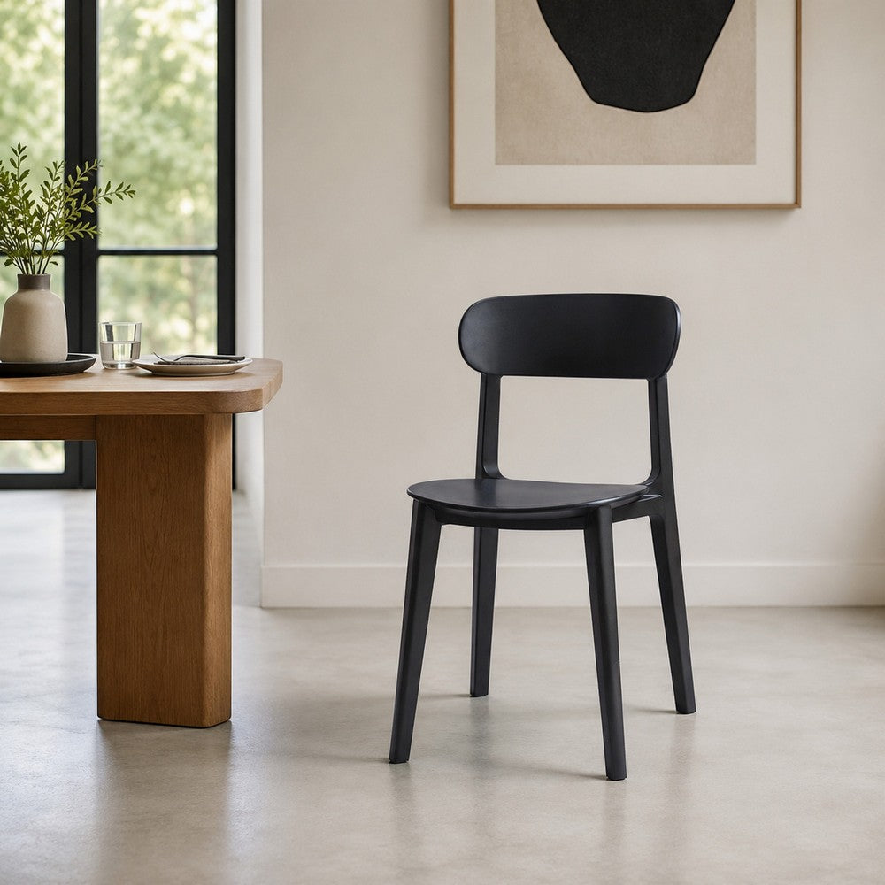 Qin 20 Inch Dining Side Chair, Set of 4, Contoured Back, Curved Seat, Black By Casagear Home