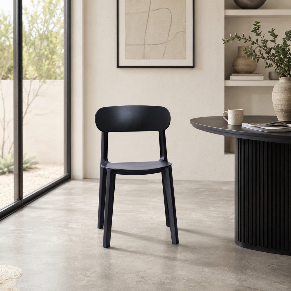 Qin 20 Inch Dining Side Chair, Set of 4, Contoured Back, Curved Seat, Black By Casagear Home