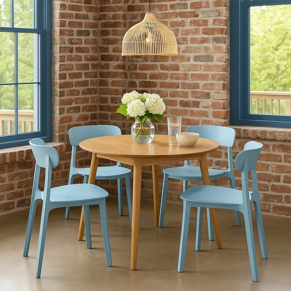 Qin 20 Inch Dining Side Chair, Set of 4, Contoured Back, Curved Seat, Blue By Casagear Home