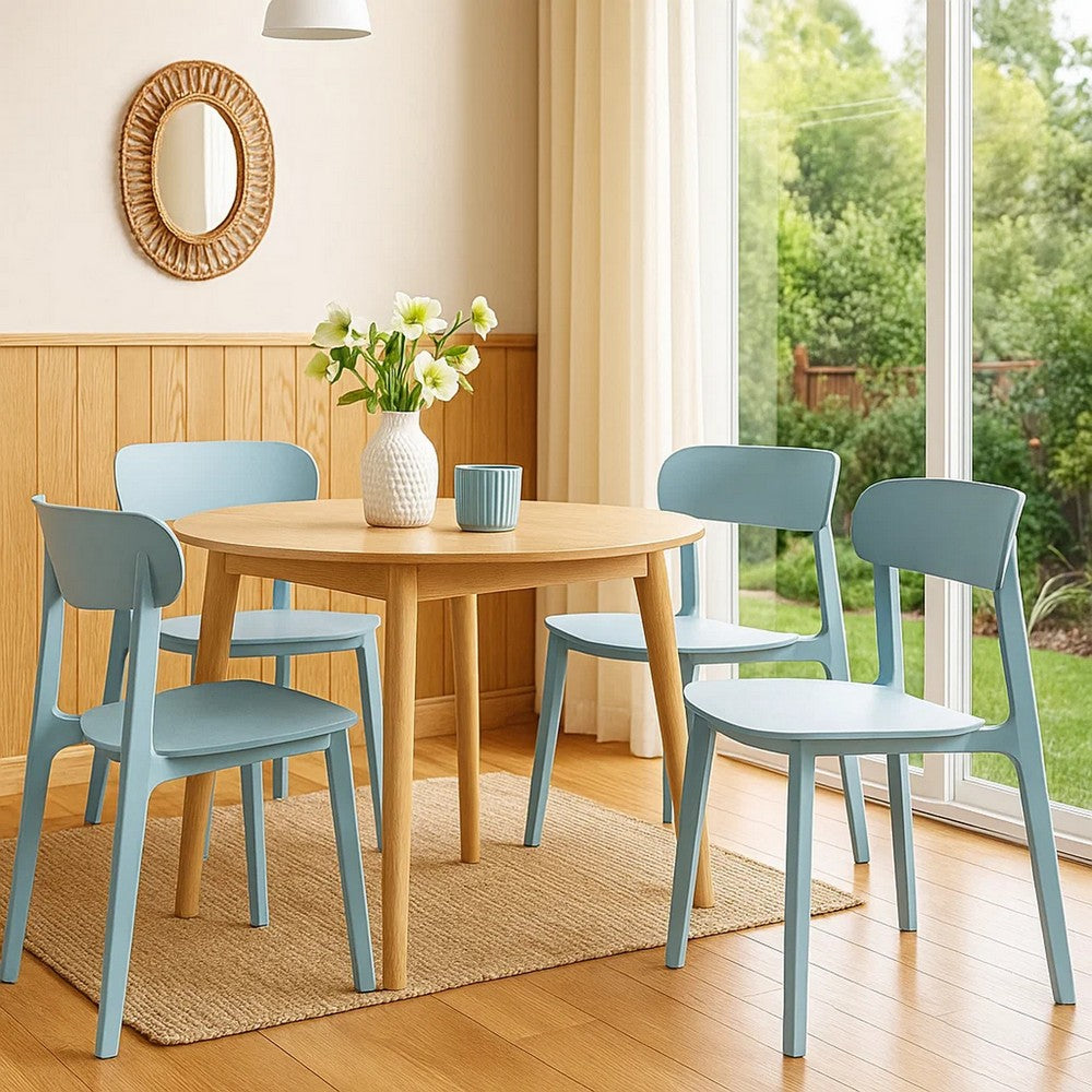 Qin 20 Inch Dining Side Chair, Set of 4, Contoured Back, Curved Seat, Blue By Casagear Home
