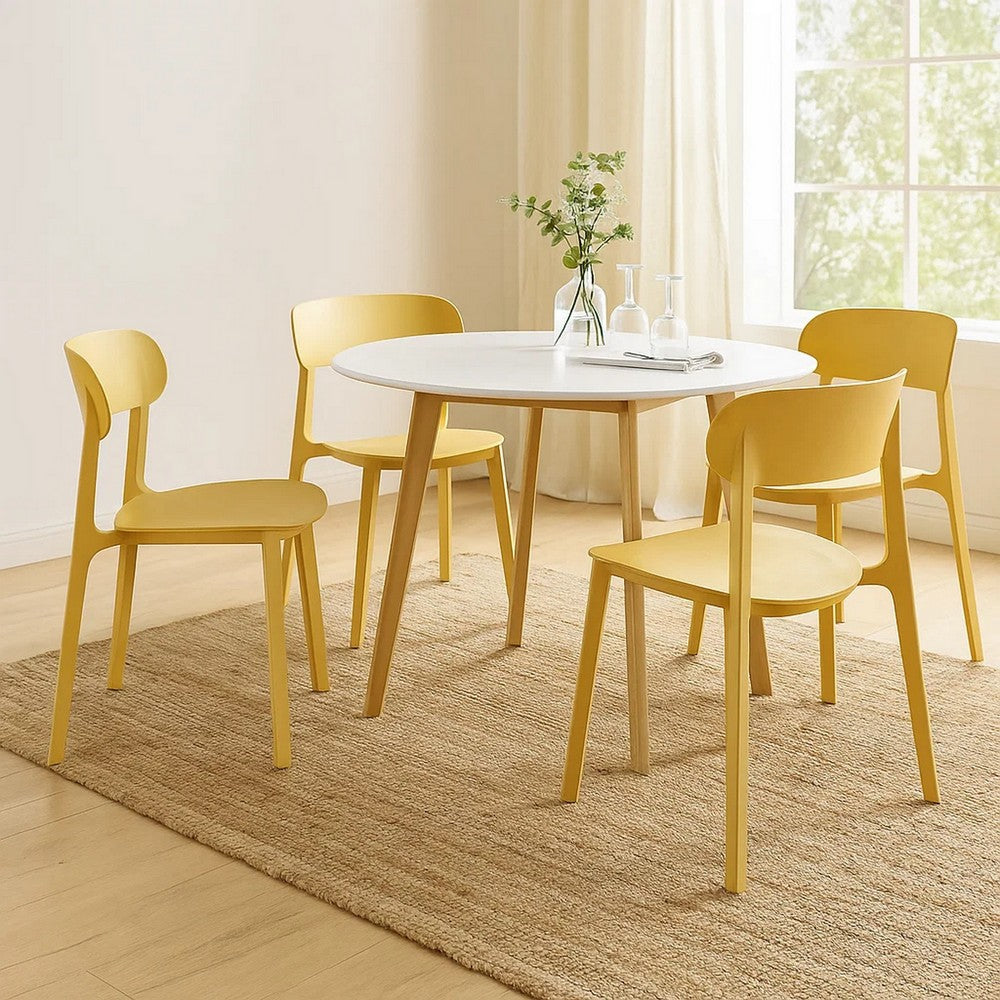 Qin 20 Inch Dining Side Chair, Set of 4, Contoured Back Curved Seat, Yellow By Casagear Home