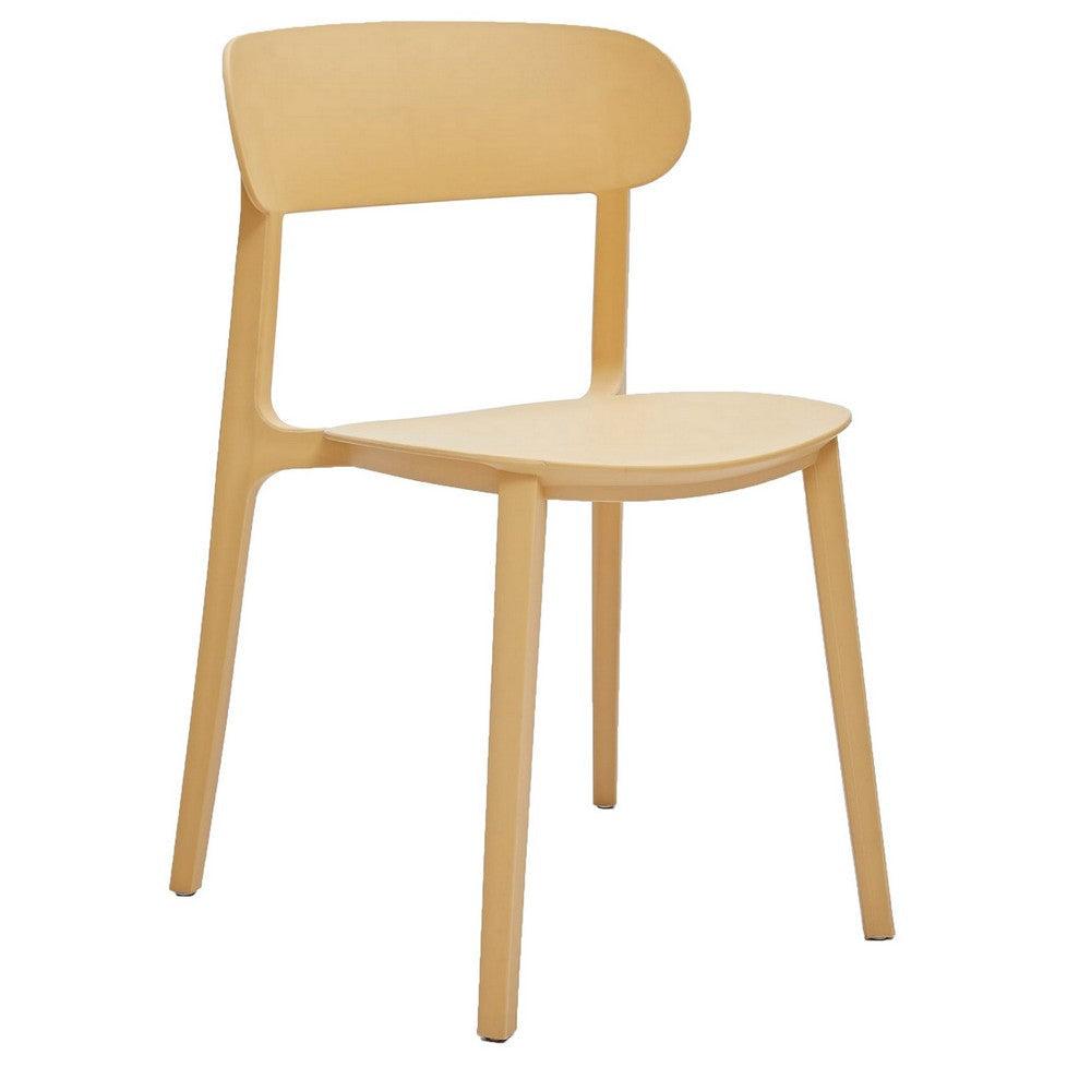 Qin 20 Inch Dining Side Chair, Set of 4, Contoured Back Curved Seat, Yellow By Casagear Home