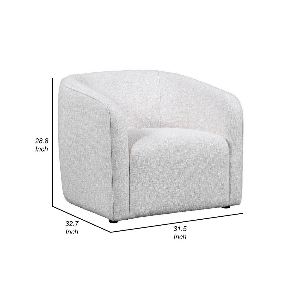 Lea 33 Inch Barrel Club Chair Cushioned Seating Off White Upholstery By Casagear Home BM307583