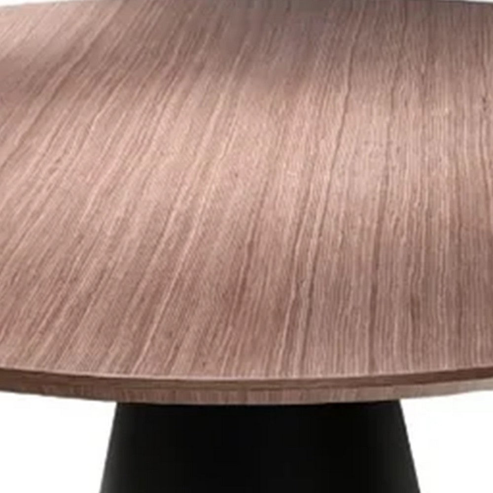 Nasa 49 Inch Modern Dining Table, Walnut Wood Surface, Black Pedestal Base