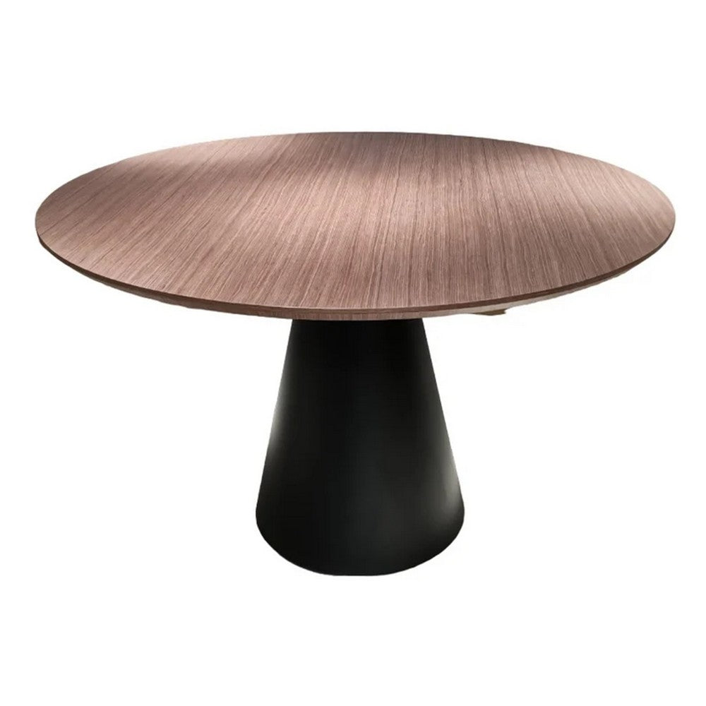 Nasa 49 Inch Modern Dining Table, Walnut Wood Surface, Black Pedestal Base
