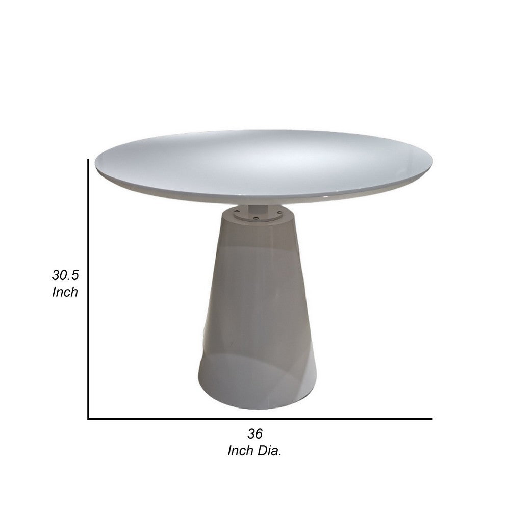 Nasa 36 Inch Modern Dining Table, Round Lacquer Surface, Pedestal Base By Casagear Home