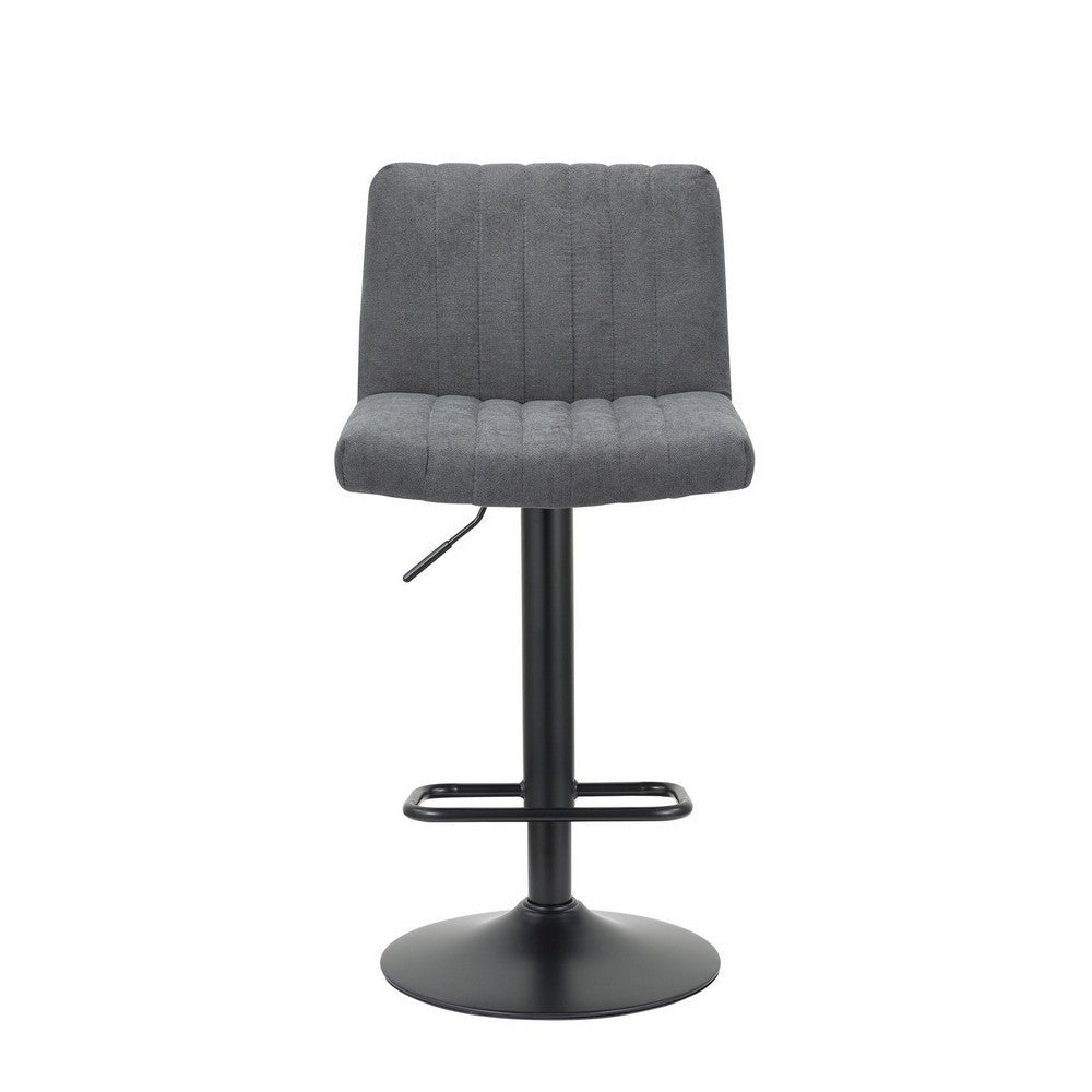 24-31 Inch Modern Barstool Set of 2 Adjustable Height Gray Channel Tuft By Casagear Home BM307587