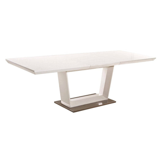 Col 71-95 Inch Extendable Dining Table, U Shaped Pedestal Base, White  By Casagear Home