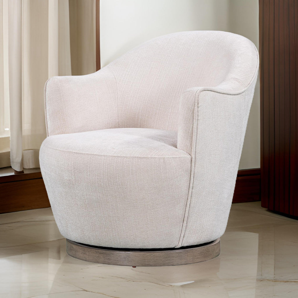 Sofi 32 Inch Plush Swivel Chair, Cushioned Seating, Cream White Upholstery By Casagear Home