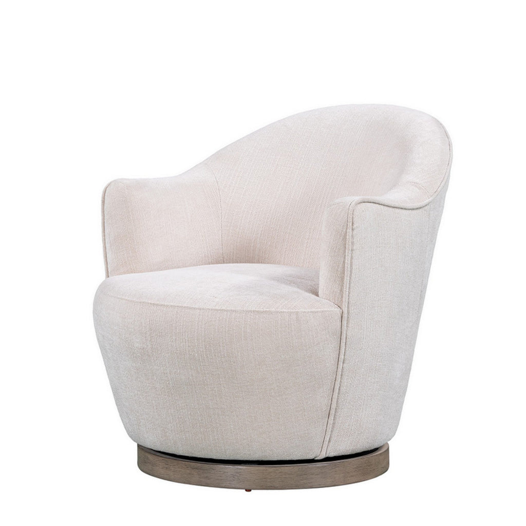 Sofi 32 Inch Plush Swivel Chair Cushioned Seating Cream White Upholstery By Casagear Home BM307603