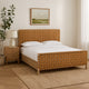 Dory King Size Bed, Hand Woven Headboard, Faux Leather Upholstery, Brown
