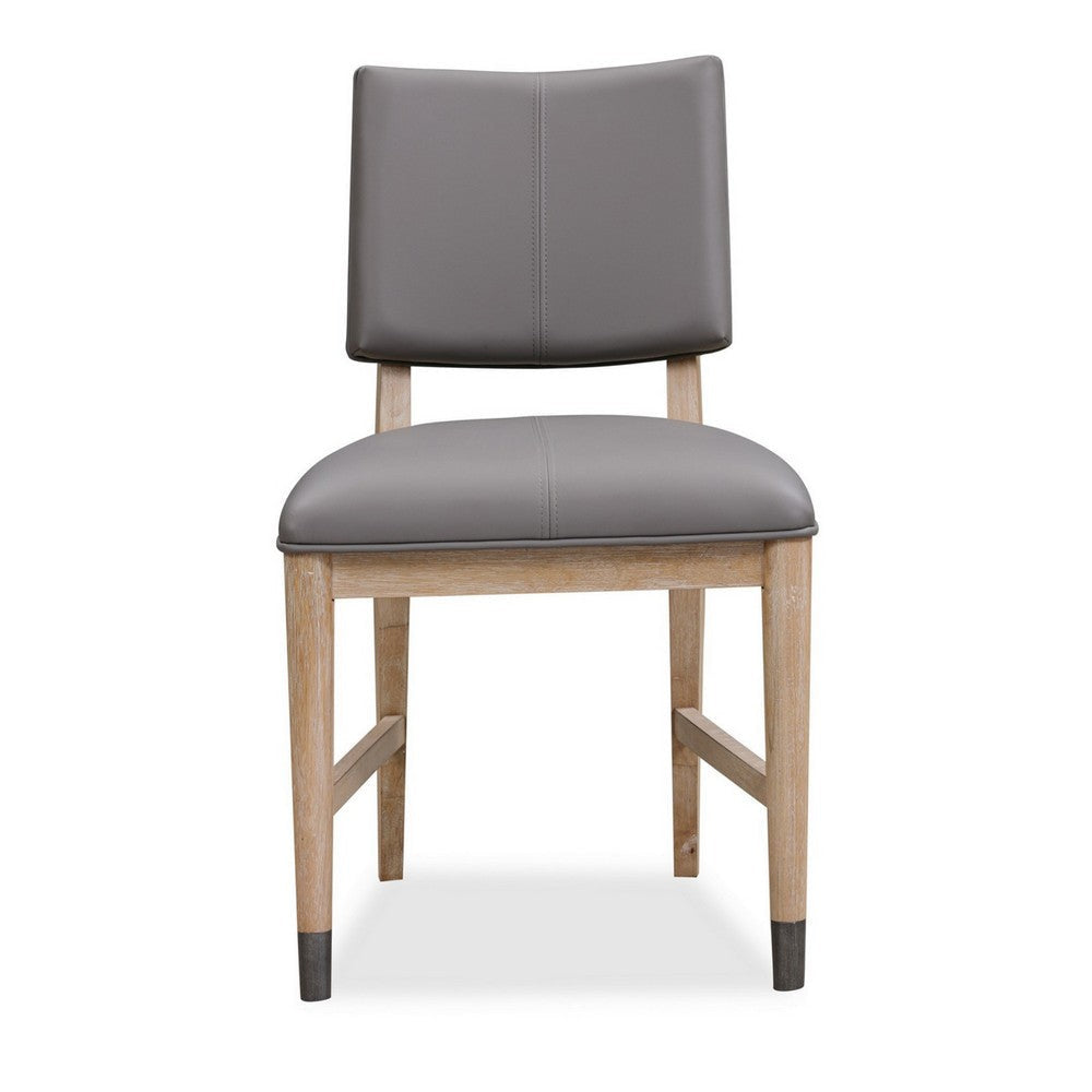 20 Inch Dining Chair Faux Leather Muted Natural Brown Wood Legs Set of 2 Gray BM308467