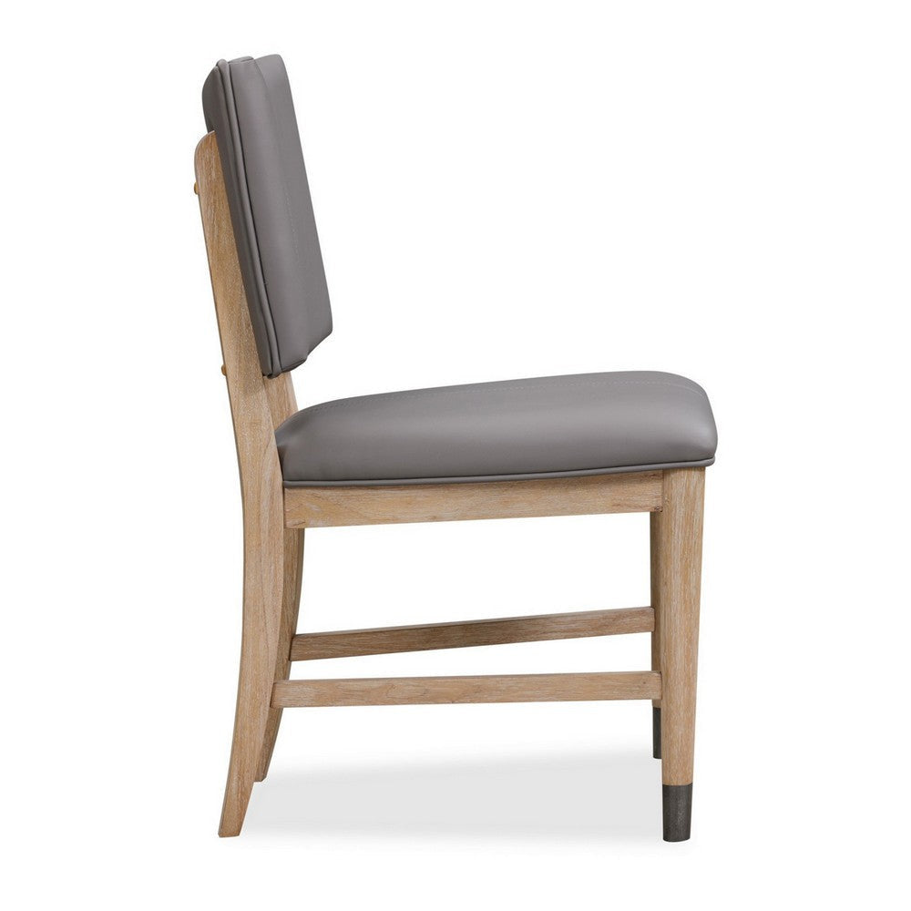 20 Inch Dining Chair Faux Leather Muted Natural Brown Wood Legs Set of 2 Gray BM308467