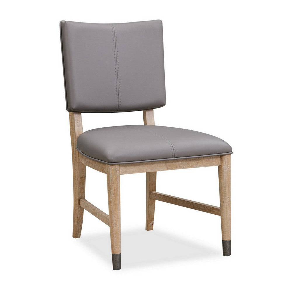 20 Inch Dining Chair, Faux Leather, Muted Natural Brown Wood Legs, Set of 2, Gray
