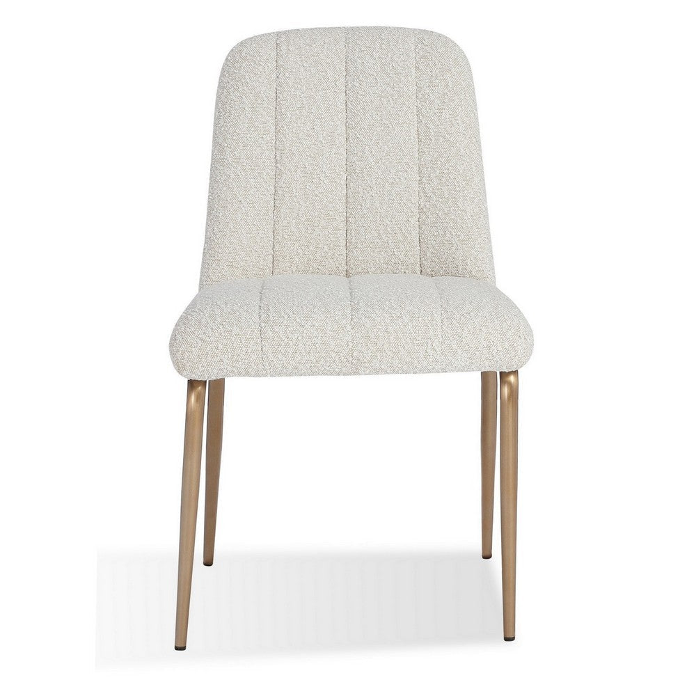 Rise 19 Inch Dining Chairs Soft Boucle Upholstery Set of 2 White Bronze BM308469