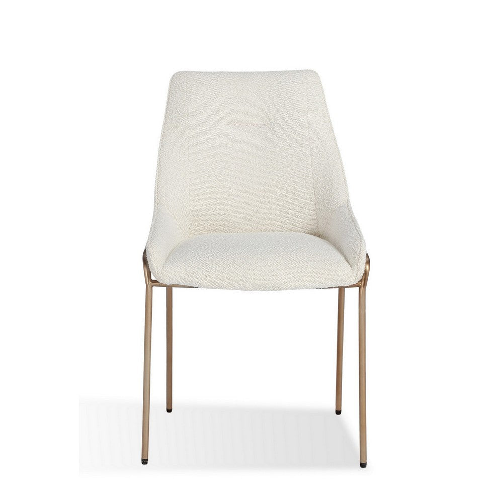 Rise 21 Inch Dining Chair Boucle Upholstery Tapered Legs Set of 2 White Bronze