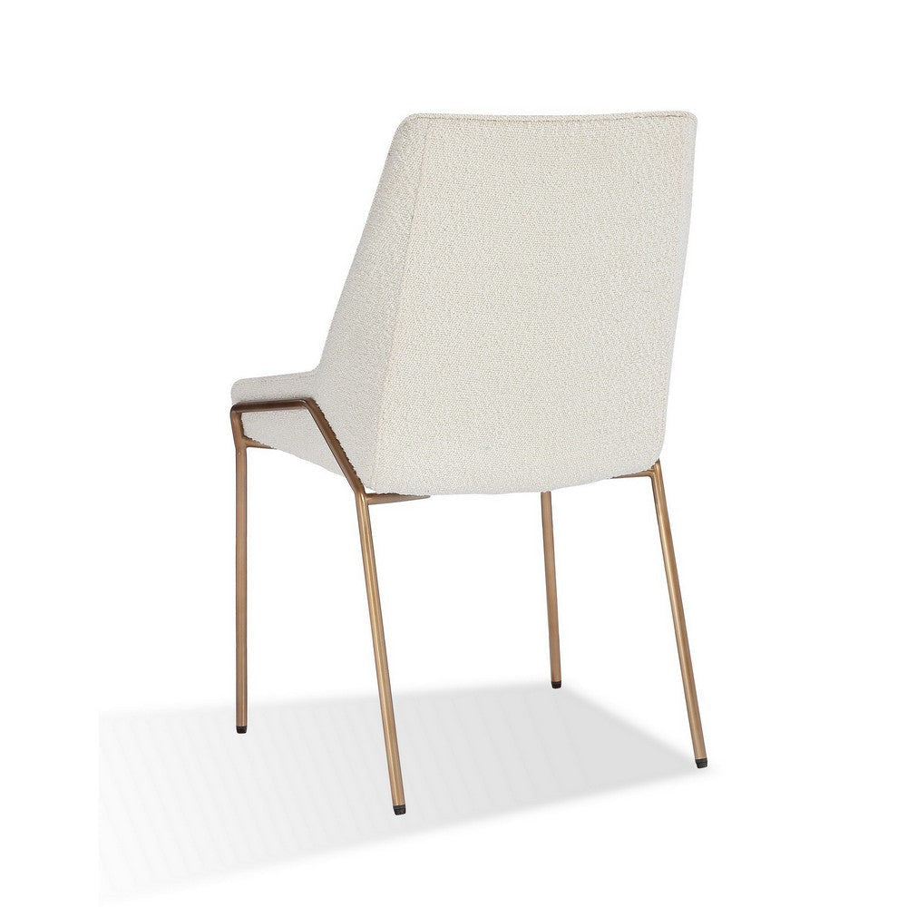 Rise 21 Inch Dining Chair Boucle Upholstery Tapered Legs Set of 2 White Bronze