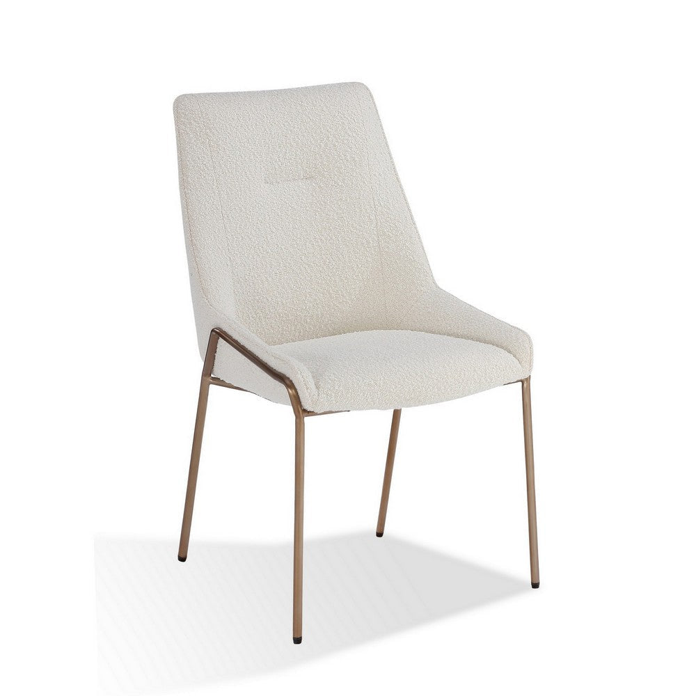 Rise 21 Inch Dining Chair, Boucle Upholstery, Tapered Legs, Set of 2, White, Bronze