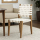 Rux 19 Inch Dining Chair, Woven Faux Leather Seat, Set of 2, White, Brown Wood