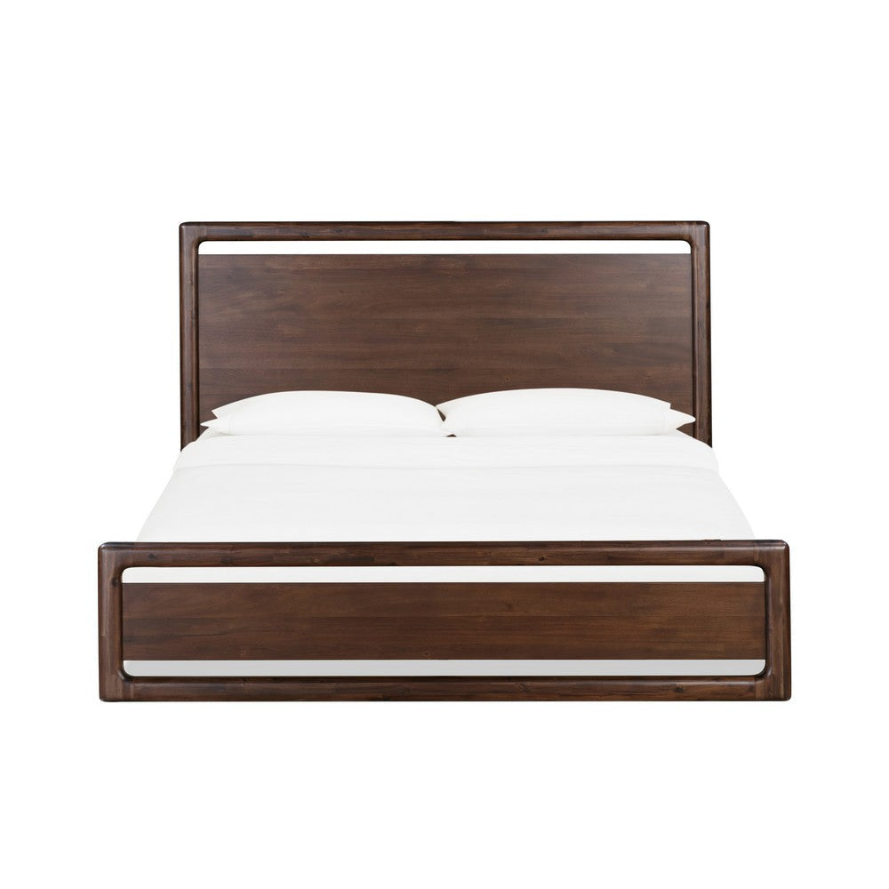 Vipe California King Platform Bed Cutout Design Modern Brown Acacia Wood BM308476